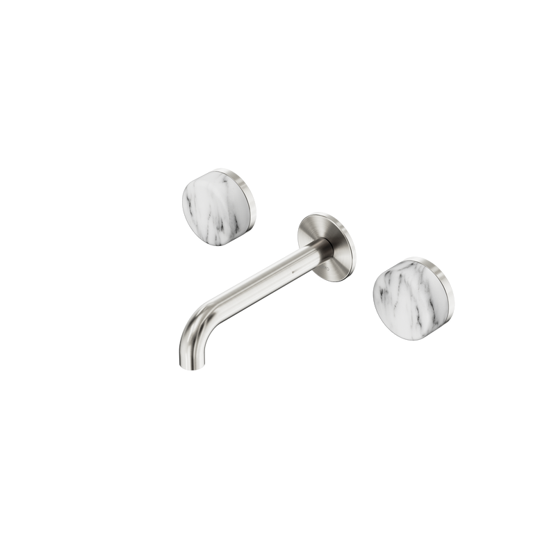 Serenity Wall Basin Set 160mm Spout With Arabescato Corchia Handle Brushed Nickel