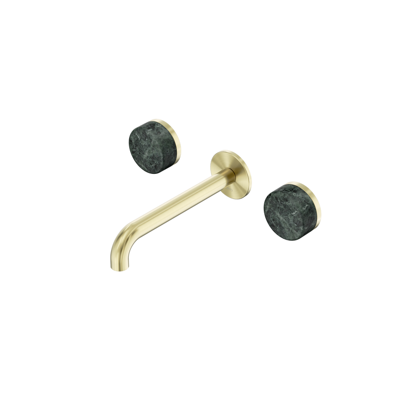 Serenity Wall Basin Set 185mm Spout With Verde Alpi Handle Brushed Gold