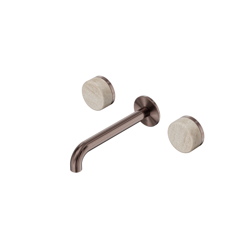 Serenity Wall Basin Set 185mm Spout With Rome Travertine Handle Brushed Bronze