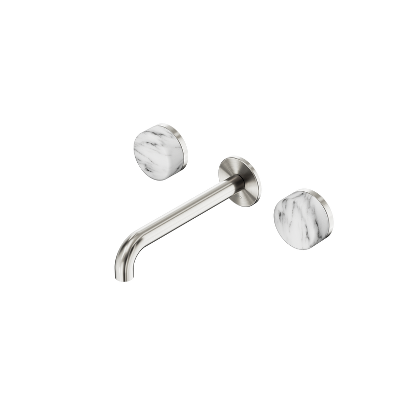 Serenity Wall Basin Set 185mm Spout With Arabescato Corchia Handle Brushed Nickel