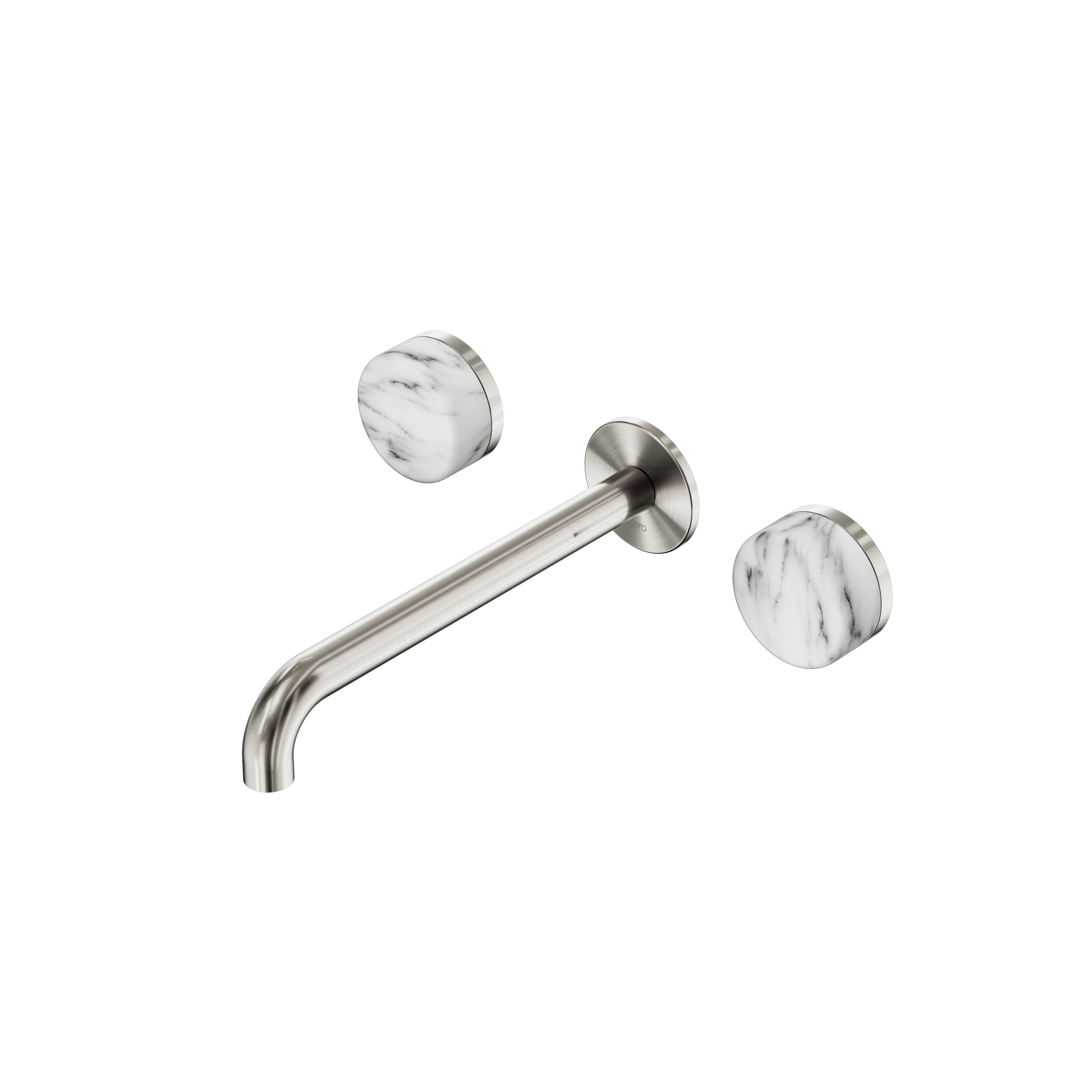 Serenity Wall Basin Set 220mm Spout With Arabescato Corchia Handle Brushed Nickel
