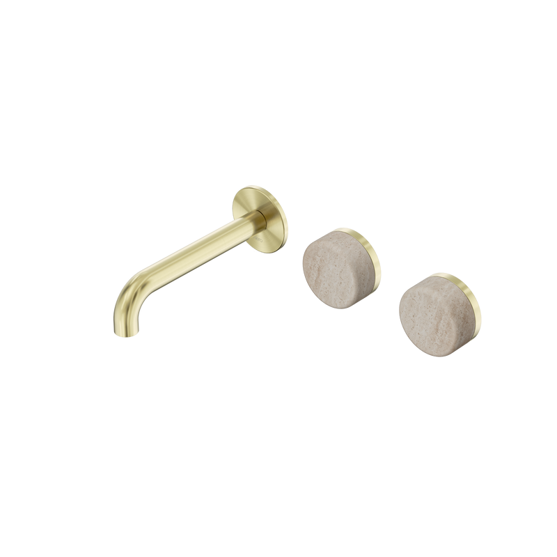 Serenity Wall Basin Set 160mm Offset Spout With Rome Travertine Handle Brushed Gold