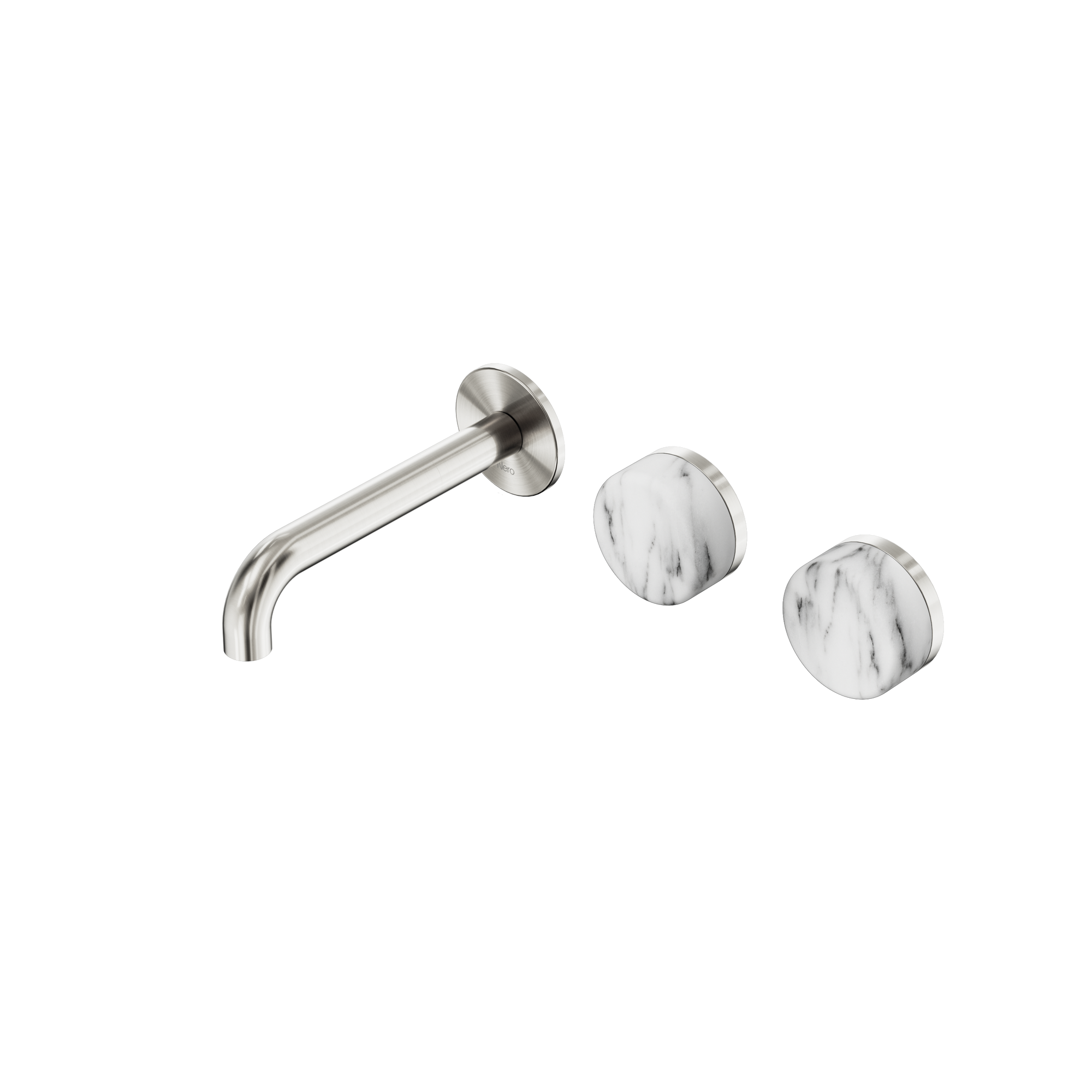 Serenity Wall Basin Set 160mm Offset Spout With Arabescato Corchia Handle Brushed Nickel