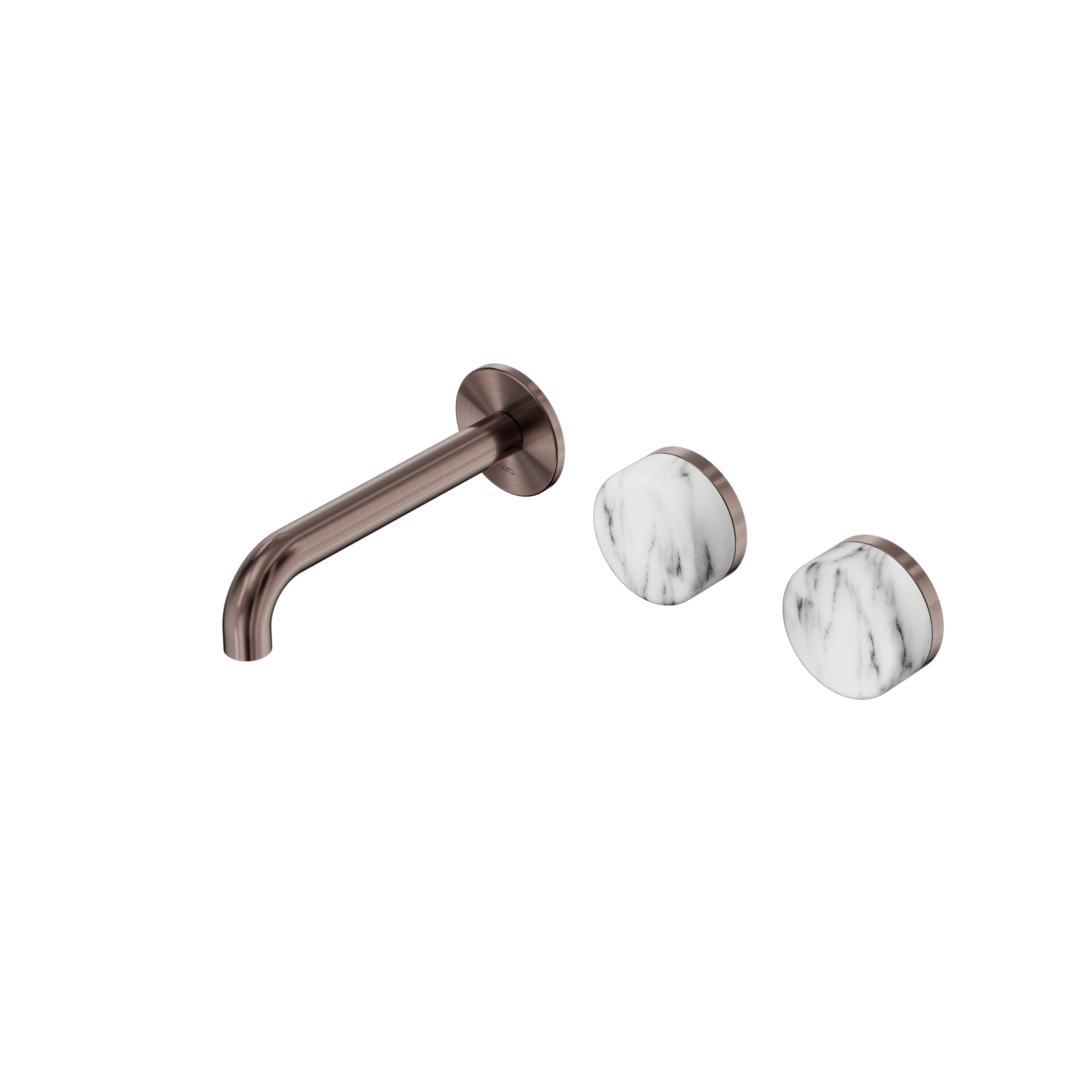Serenity Wall Basin Set 160mm Offset Spout With Arabescato Corchia Handle Brushed Bronze