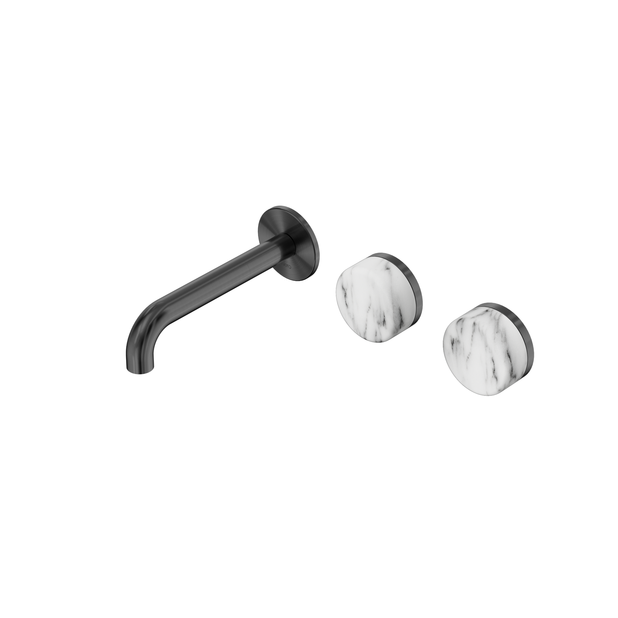 Serenity Wall Basin Set 160mm Offset Spout With Arabescato Corchia Handle Gun Metal