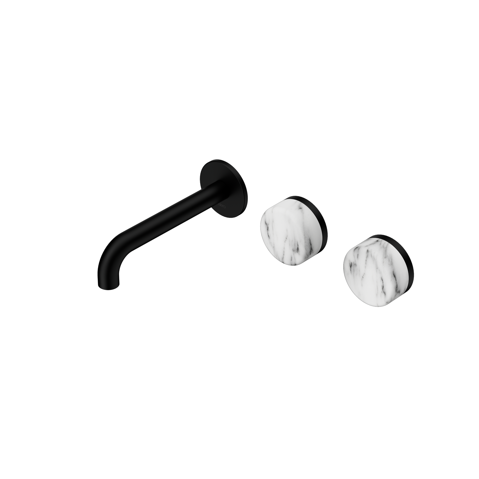 Serenity Wall Basin Set 160mm Offset Spout With Arabescato Corchia Handle Matte Black