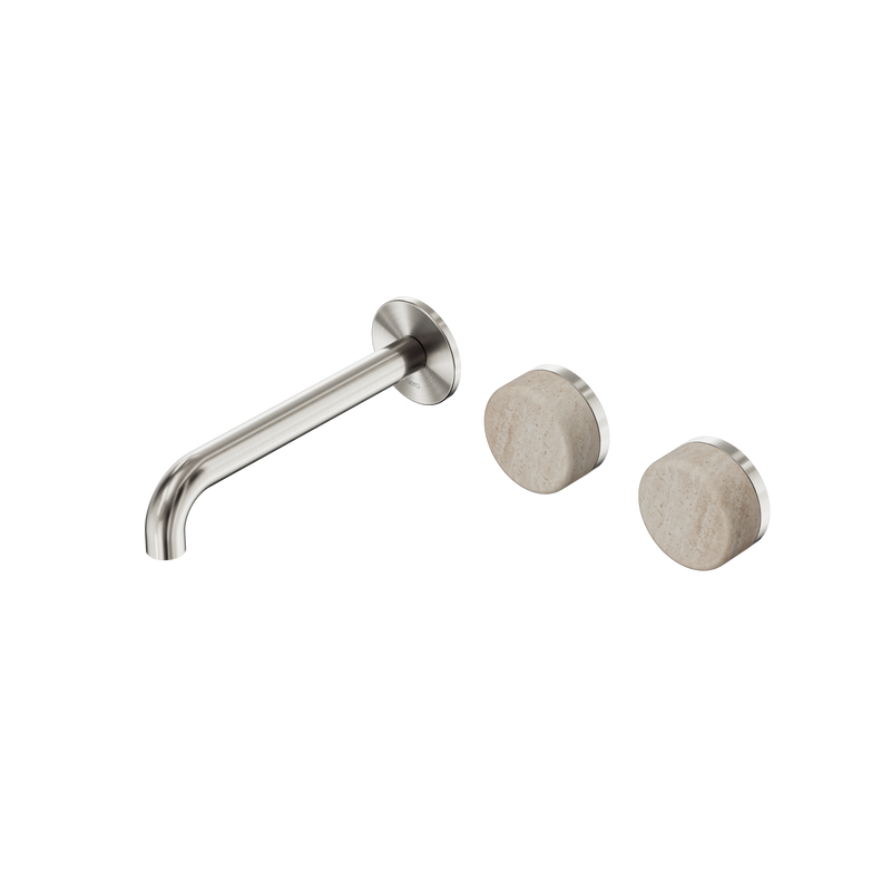 Serenity Wall Basin Set 185mm Offset Spout With Rome Travertine Handle Brushed Nickel
