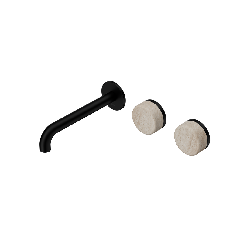 Serenity Wall Basin Set 185mm Offset Spout With Rome Travertine Handle Matte Black