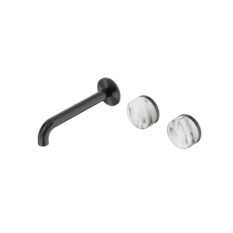 Serenity Wall Basin Set 185mm Offset Spout With Arabescato Corchia Handle Gun Metal