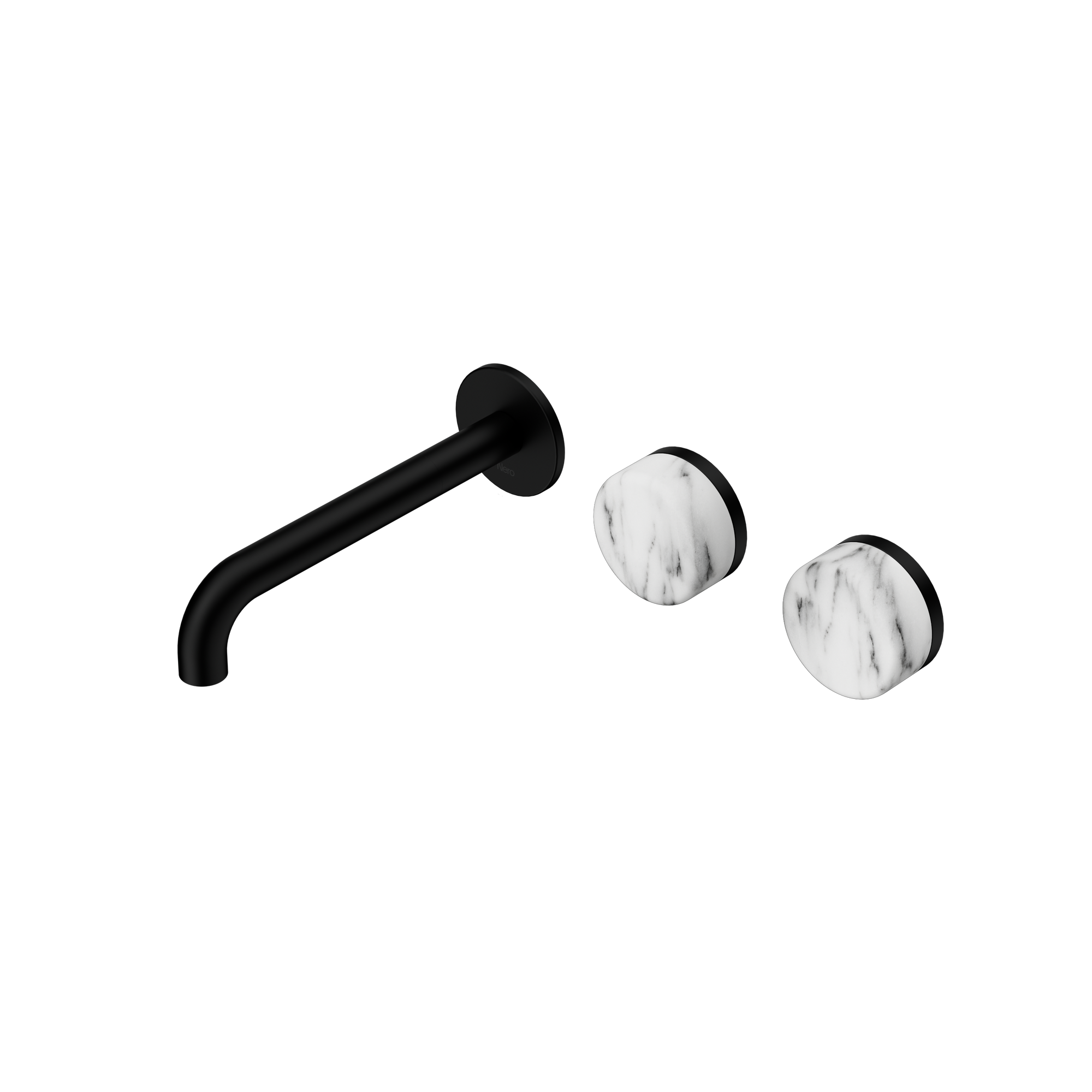 Serenity Wall Basin Set 185mm Offset Spout With Arabescato Corchia Handle Matte Black