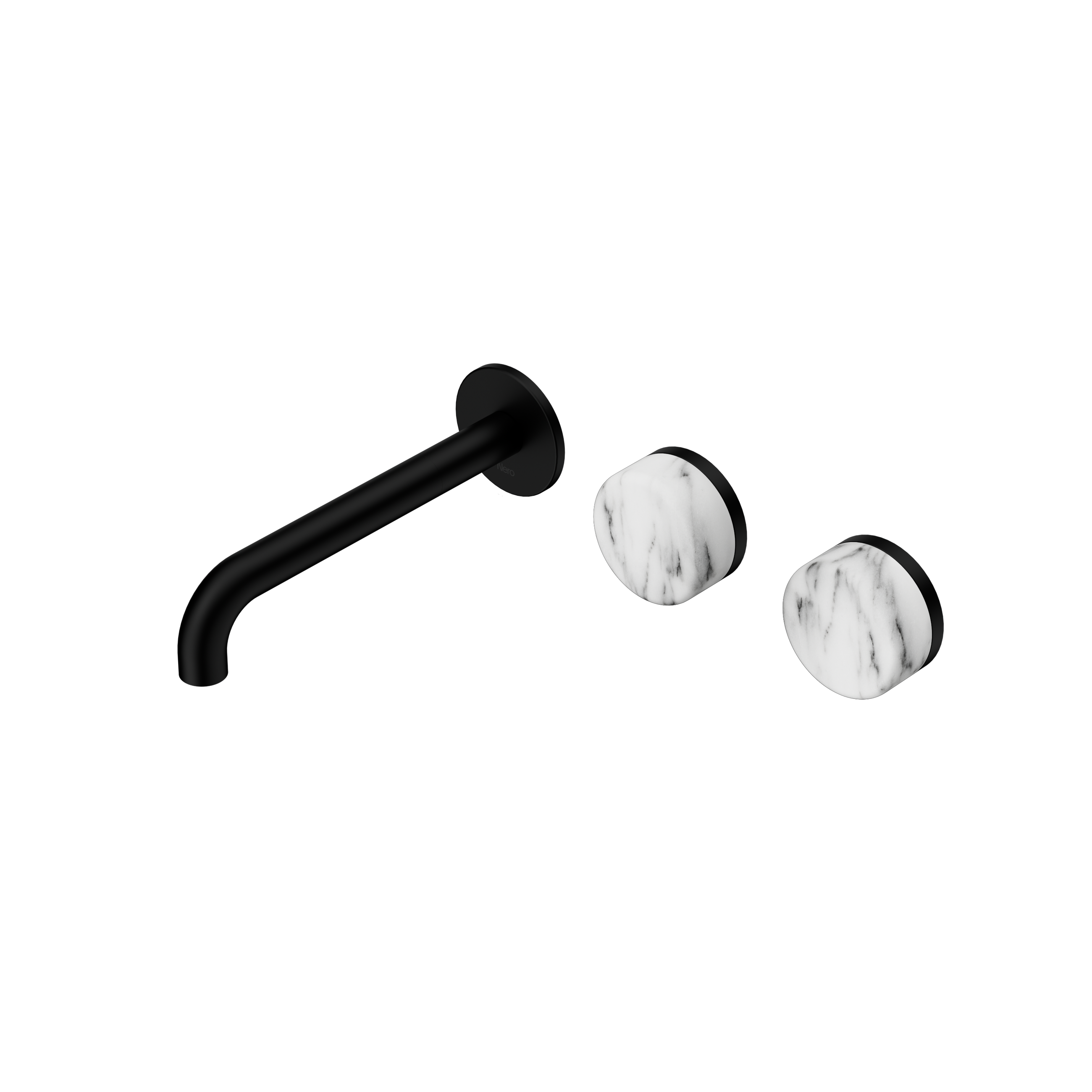 Serenity Wall Basin Set 185mm Offset Spout With Arabescato Corchia Handle Matte Black