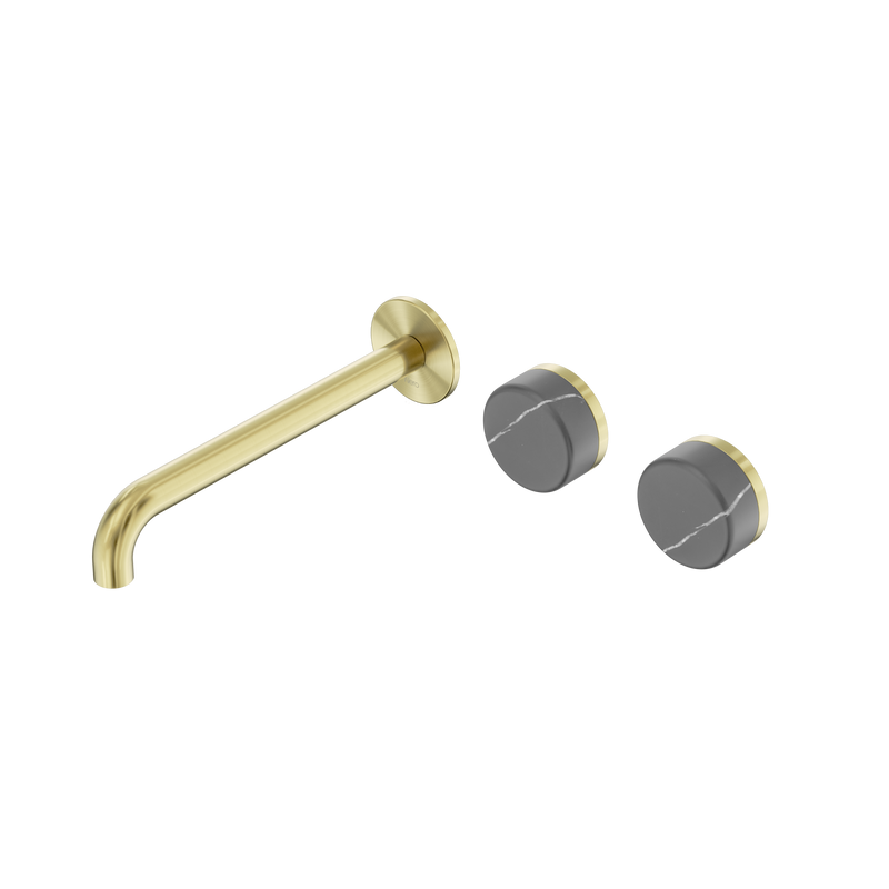 Serenity Wall Basin Set 220mm Offset Spout With Carrara Handle Brushed Gold