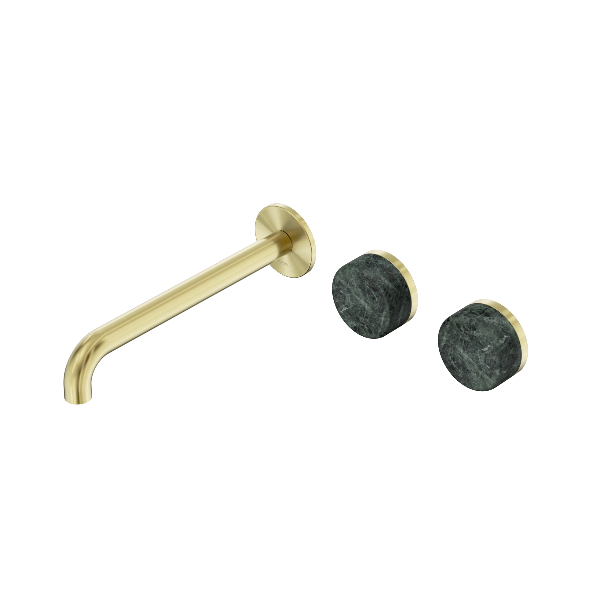 Serenity Wall Basin Set 220mm Offset Spout With Verde Alpi Handle Brushed Gold
