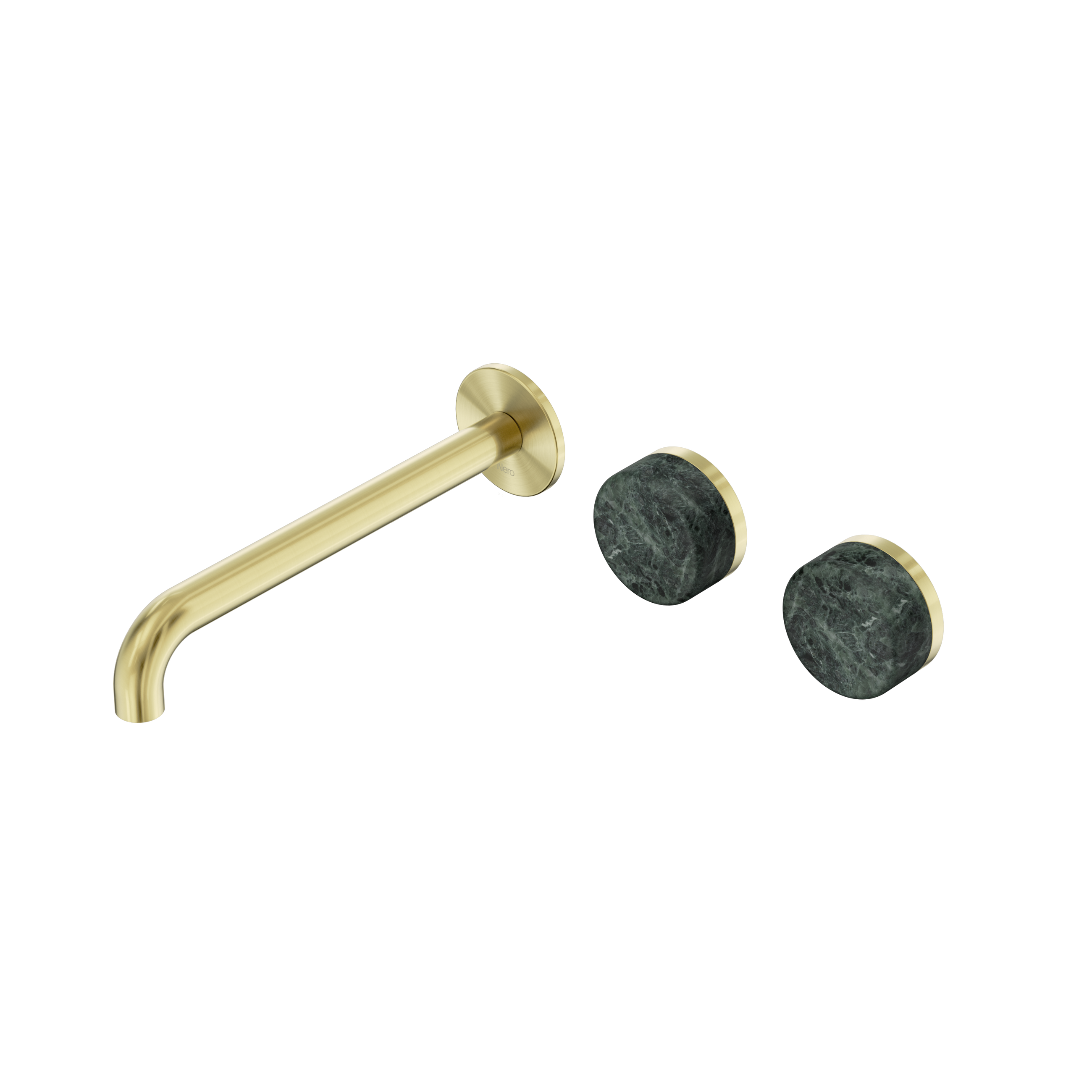Serenity Wall Basin Set 220mm Offset Spout With Verde Alpi Handle Brushed Gold