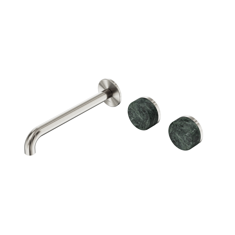 Serenity Wall Basin Set 220mm Offset Spout With Verde Alpi Handle Brushed Nickel