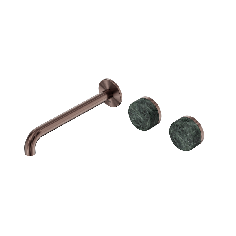 Serenity Wall Basin Set 220mm Offset Spout With Verde Alpi Handle Brushed Bronze