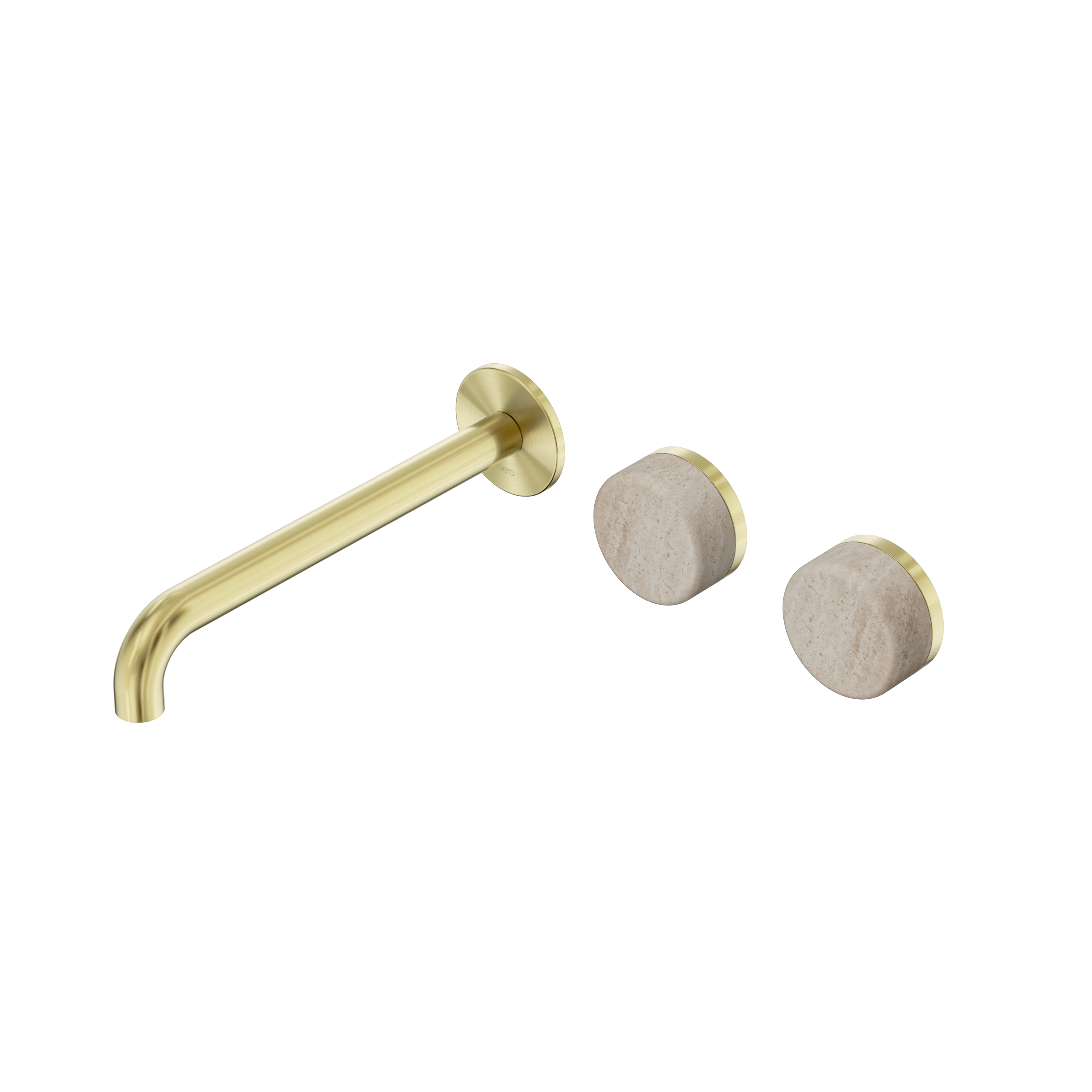 Serenity Wall Basin Set 220mm Offset Spout With Rome Travertine Handle Brushed Gold
