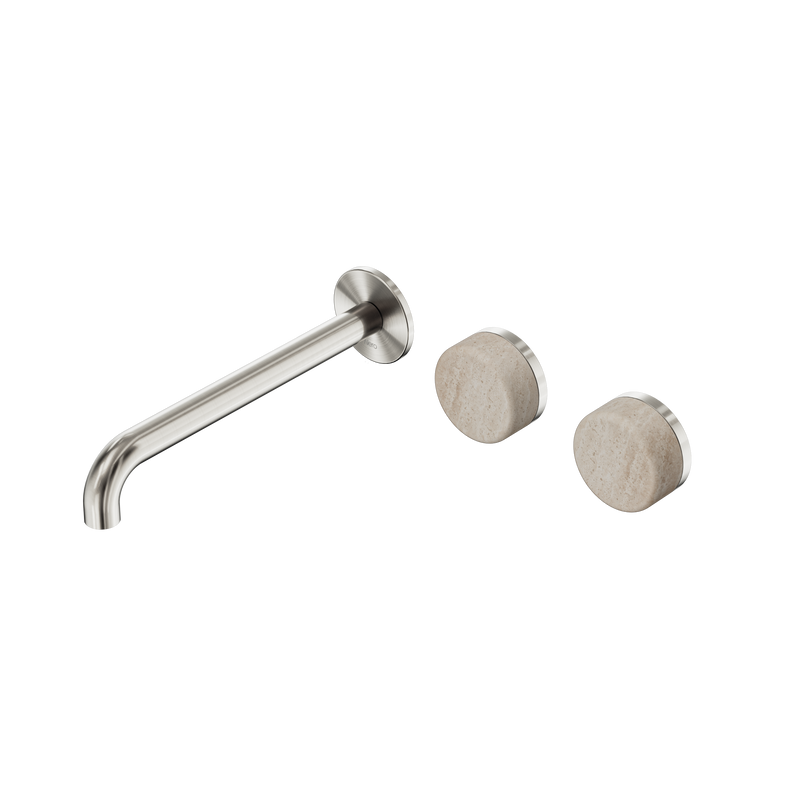 Serenity Wall Basin Set 220mm Offset Spout With Rome Travertine Handle Brushed Nickel
