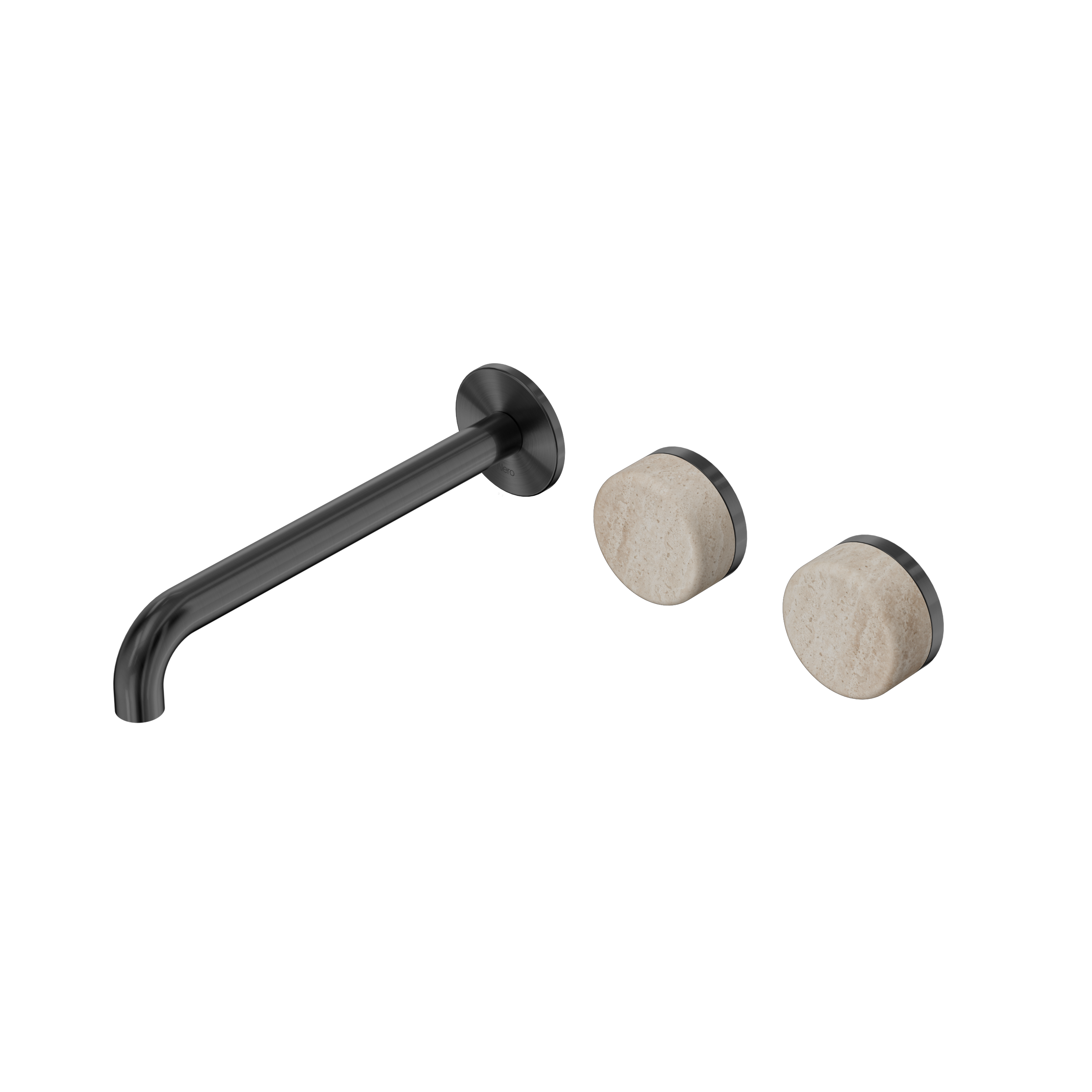Serenity Wall Basin Set 220mm Offset Spout With Rome Travertine Handle Gun Metal