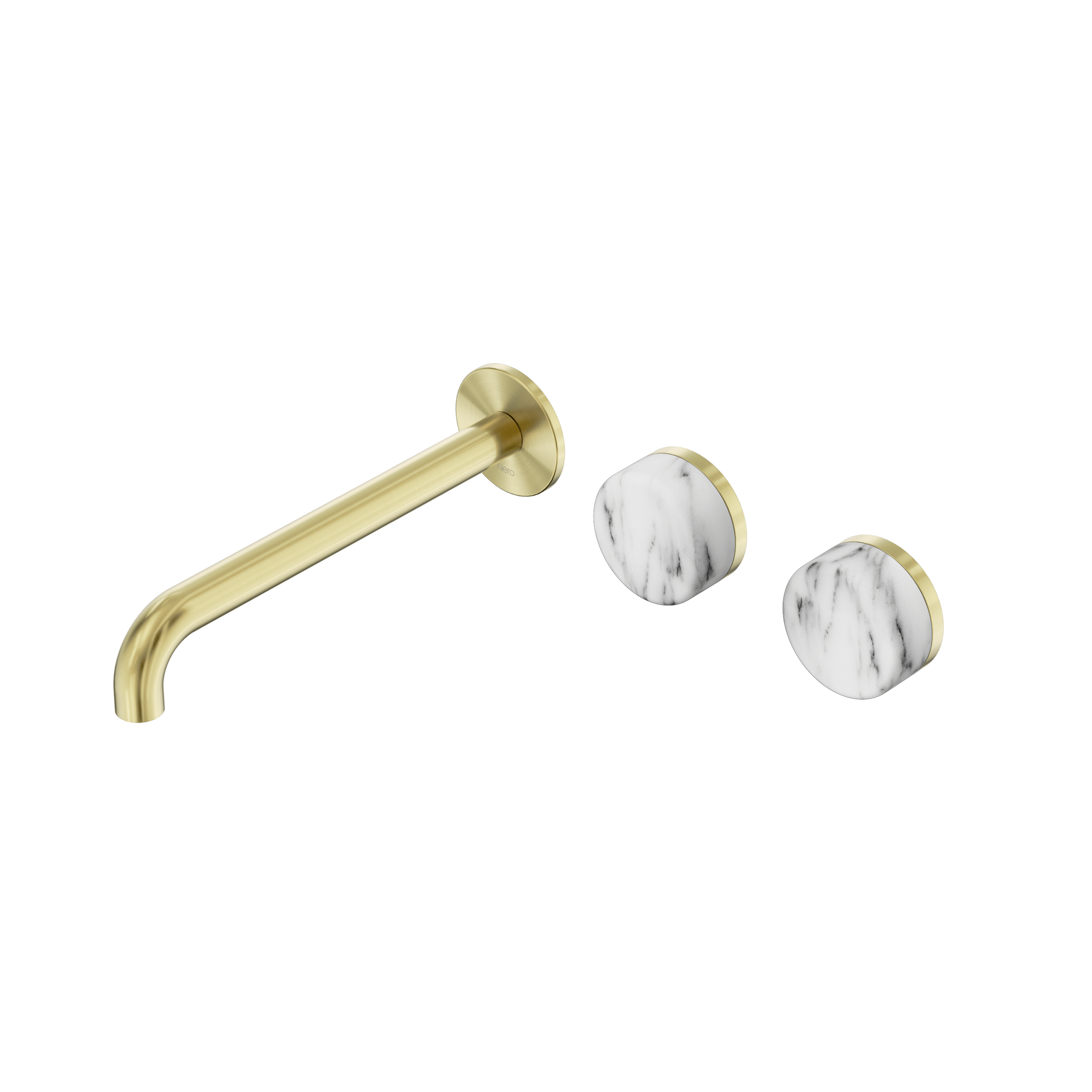 Serenity Wall Basin Set 220mm Offset Spout With Arabescato Corchia Handle Brushed Gold
