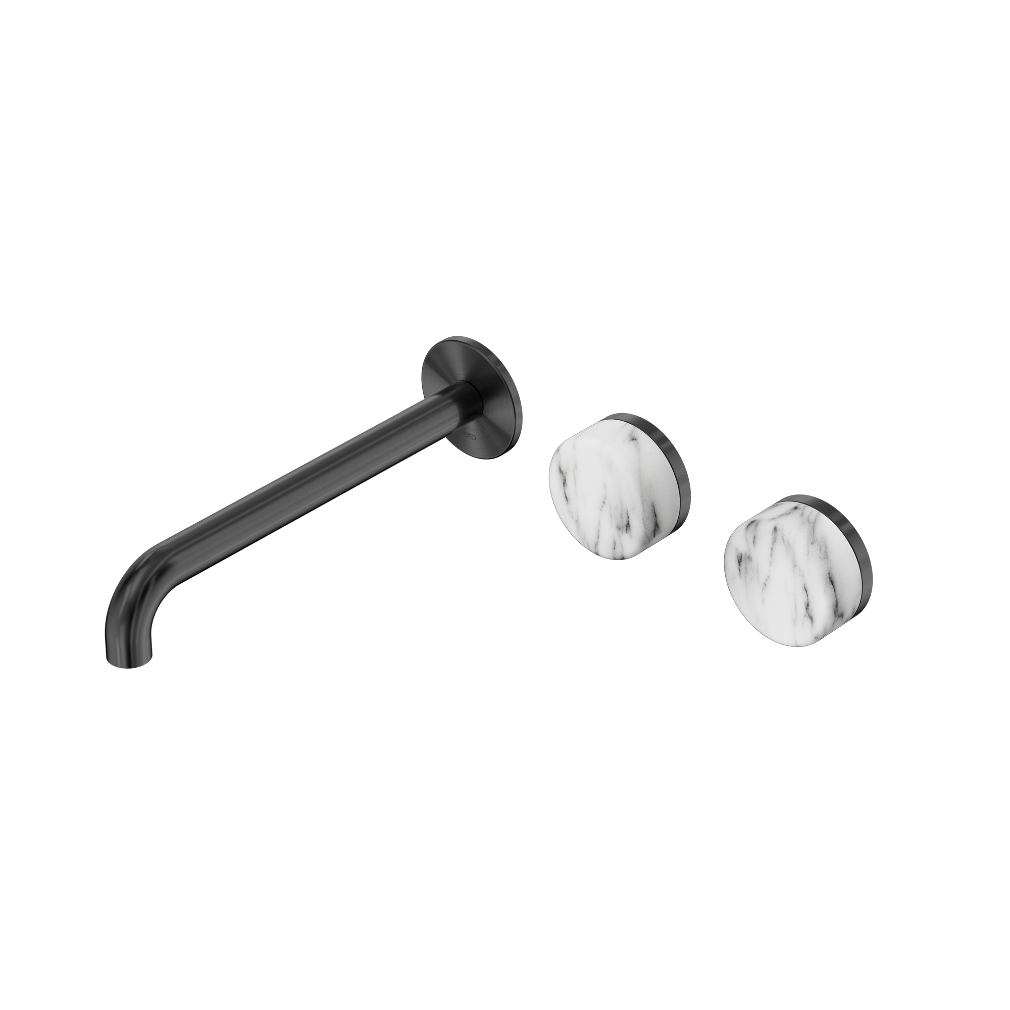 Serenity Wall Basin Set 220mm Offset Spout With Arabescato Corchia Handle Gun Metal