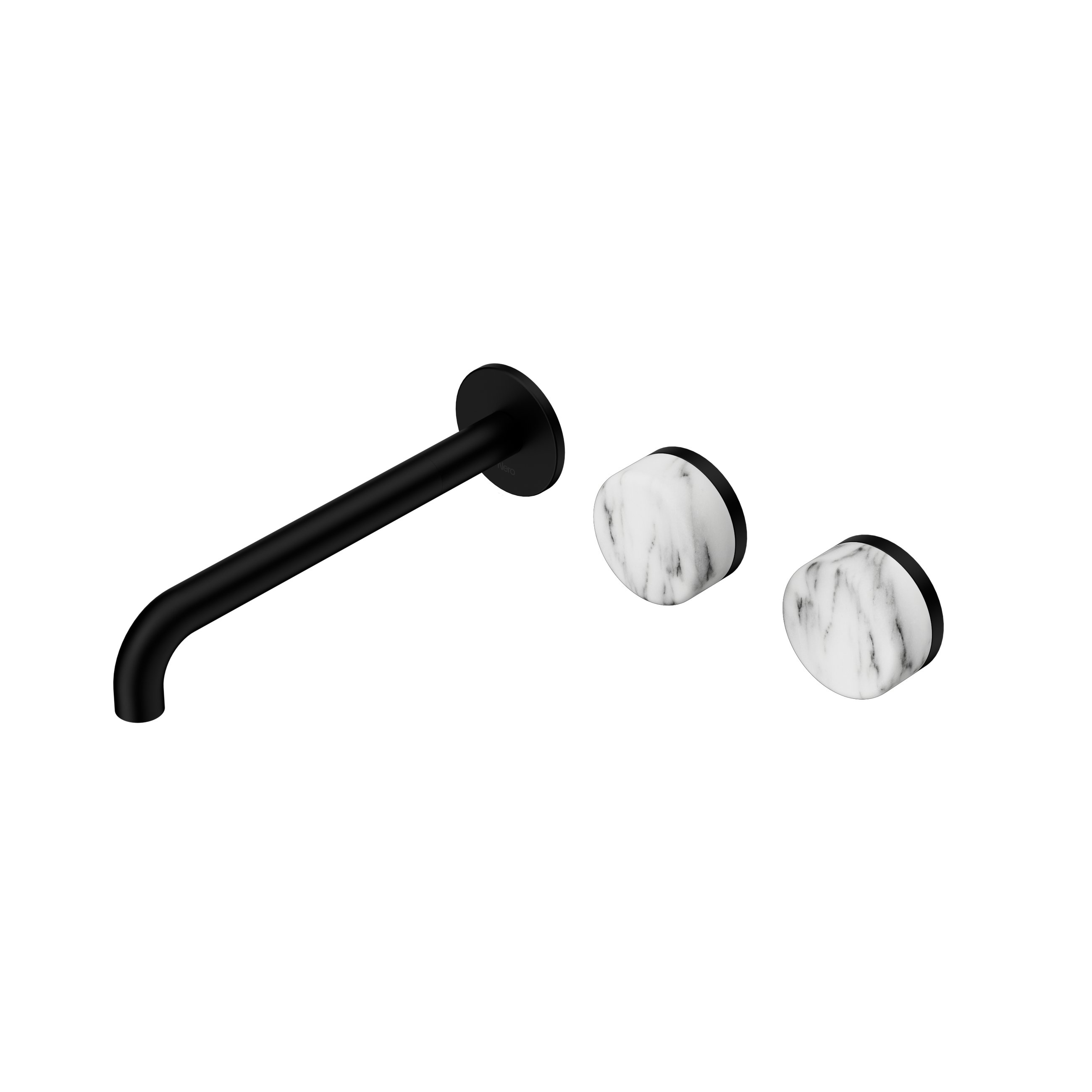Serenity Wall Basin Set 220mm Offset Spout With Arabescato Corchia Handle Matte Black