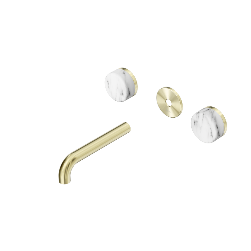 Serenity Wall Basin Set 160mm Spout With Arabescato Corchia Handle Trim Kit Only Brushed Gold