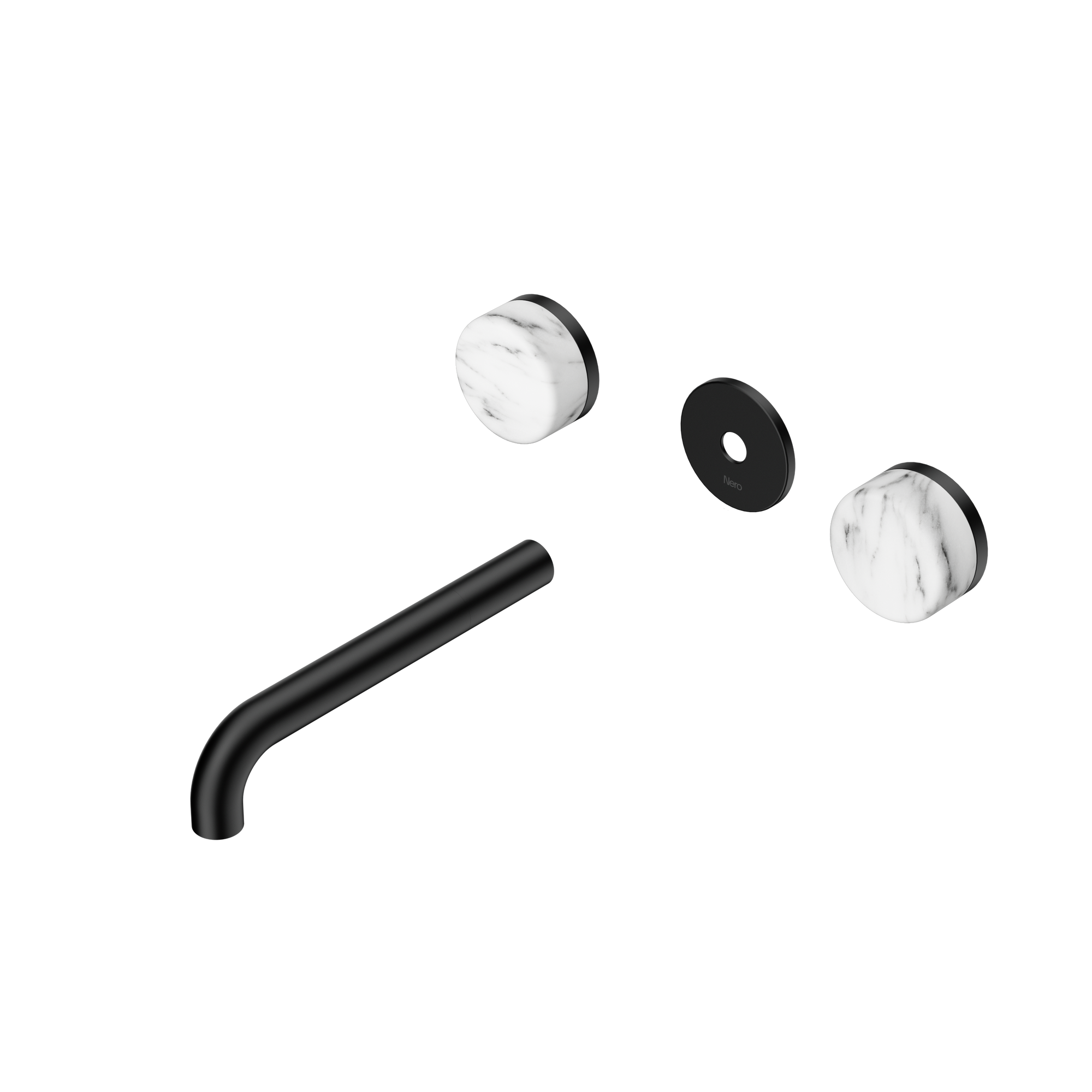 Serenity Wall Basin Set 185mm Spout With Arabescato Corchia Handle Trim Kit Only Matte Black