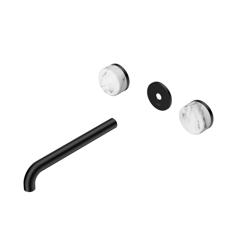 Serenity Wall Basin Set 220mm Spout With Arabescato Corchia Handle Trim Kit Only Matte Black