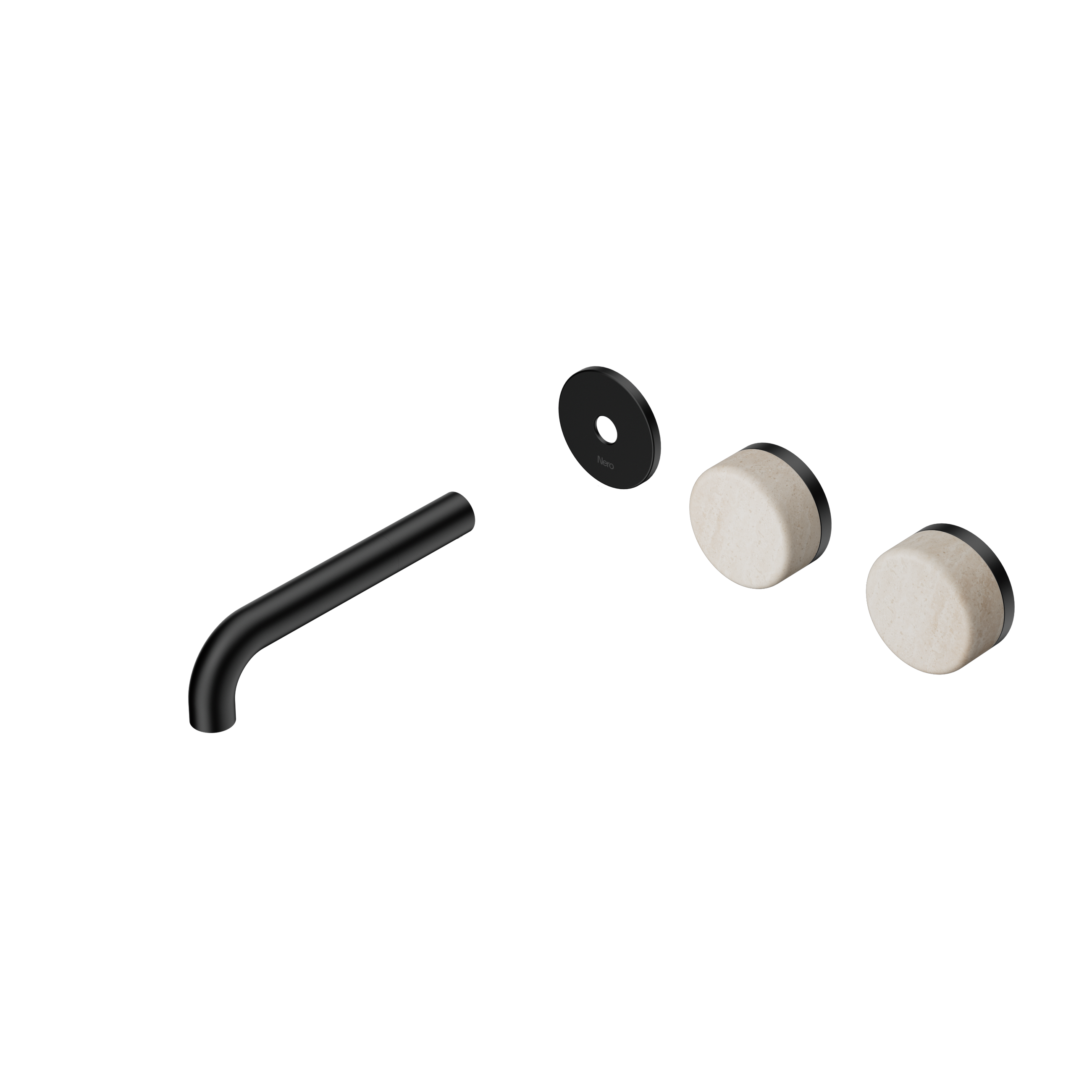 Serenity Wall Basin Set 160mm Offset Spout With Rome Travertine Handle Trim Kit Only Matte Black