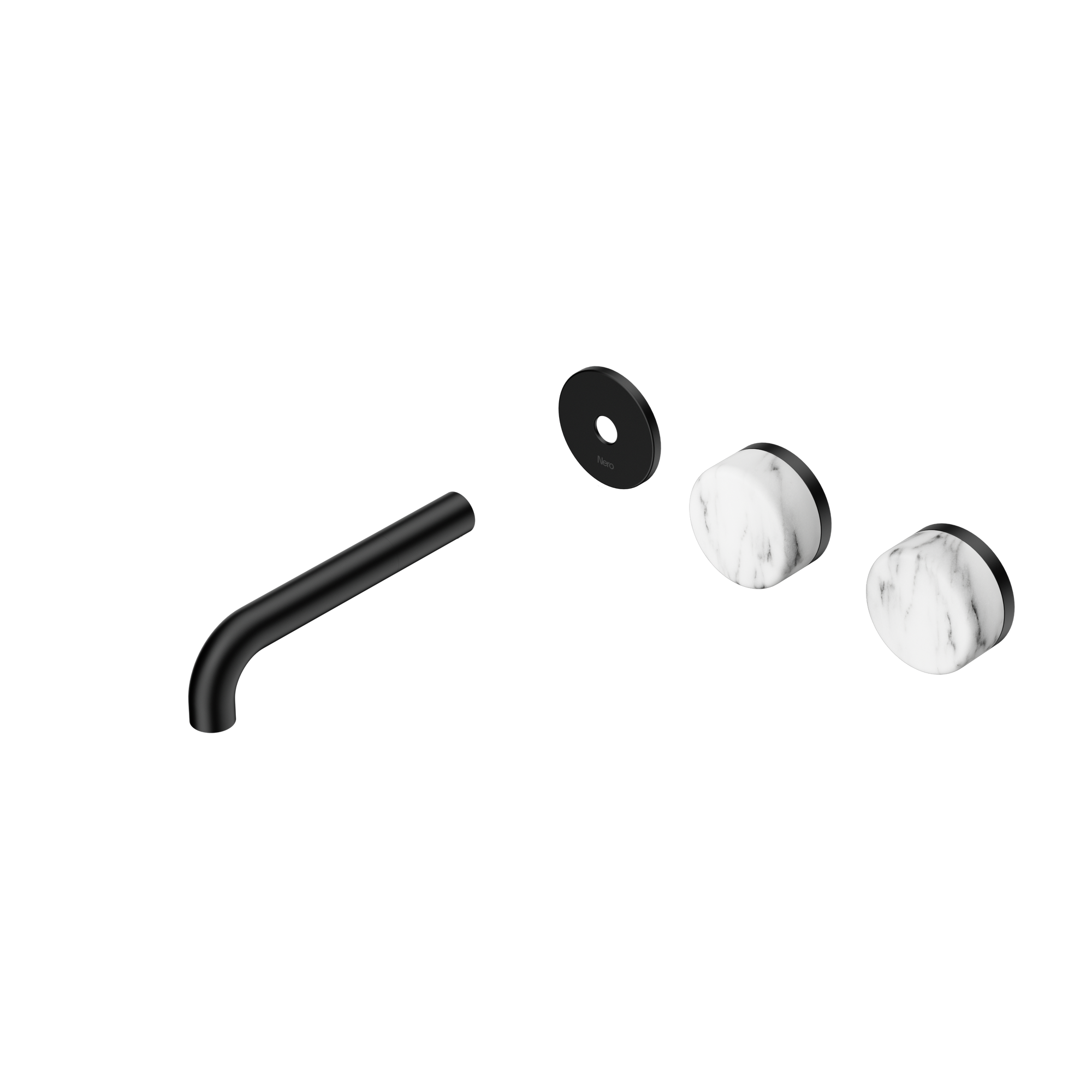 Serenity Wall Basin Set 160mm Offset Spout With Arabescato Corchia Handle Trim Kit Only Matte Black