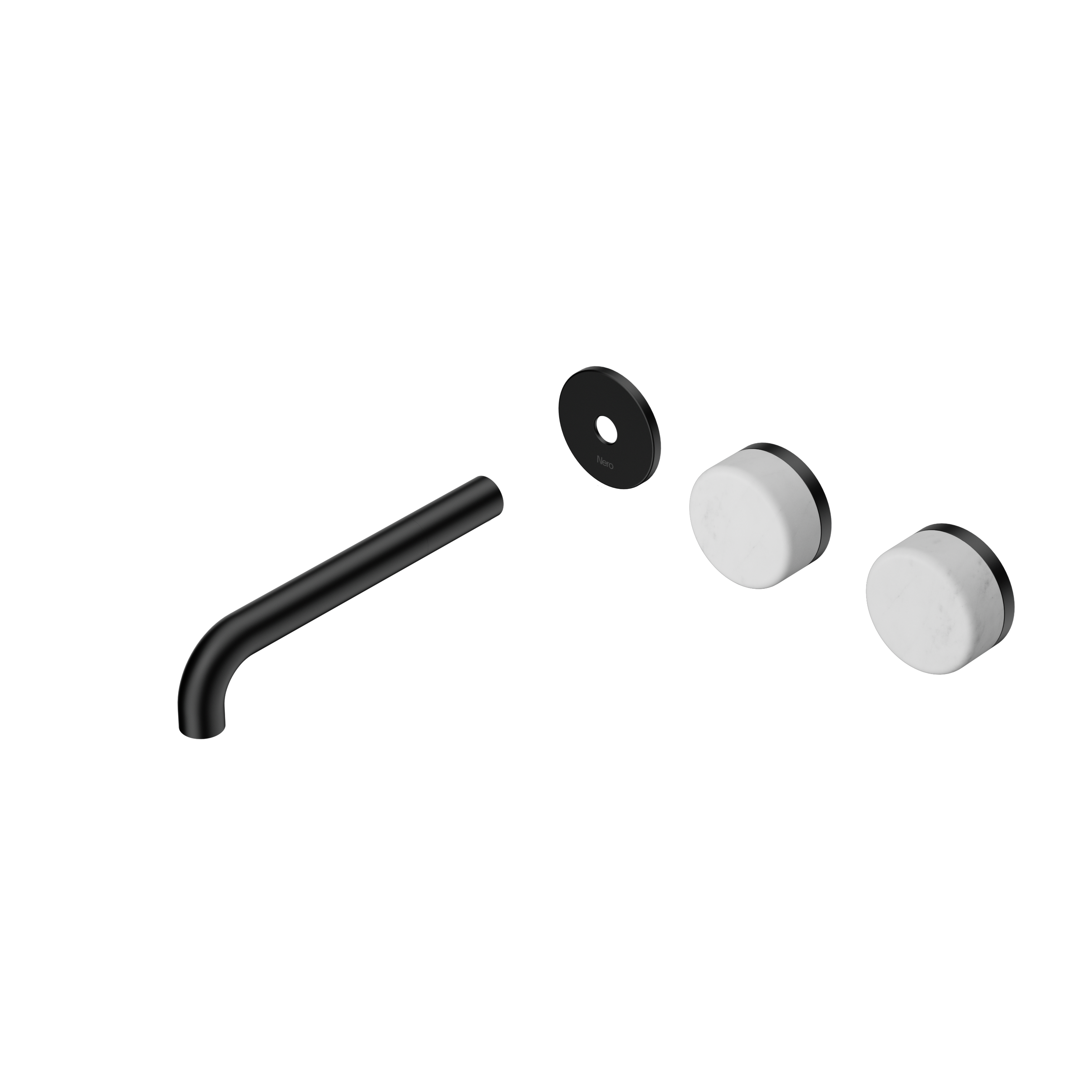 Serenity Wall Basin Set 185mm Offset Spout With Carrara Handle Trim Kit Only Matte Black
