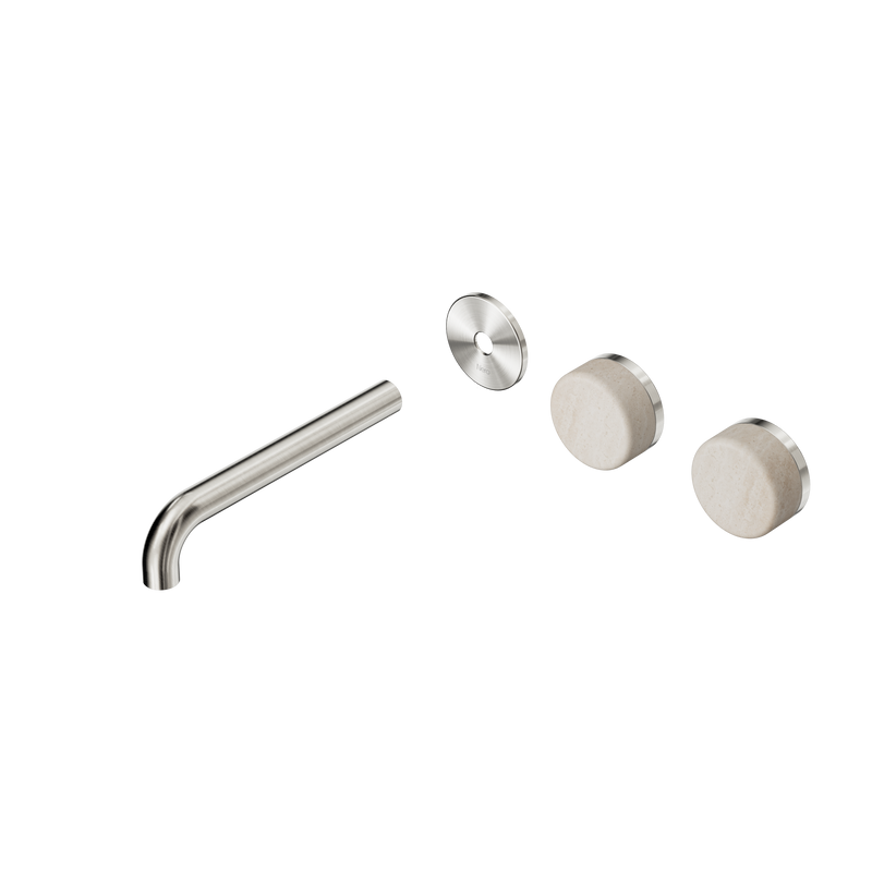 Serenity Wall Basin Set 185mm Offset Spout With Rome Travertine Handle Trim Kit Only Brushed Nickel