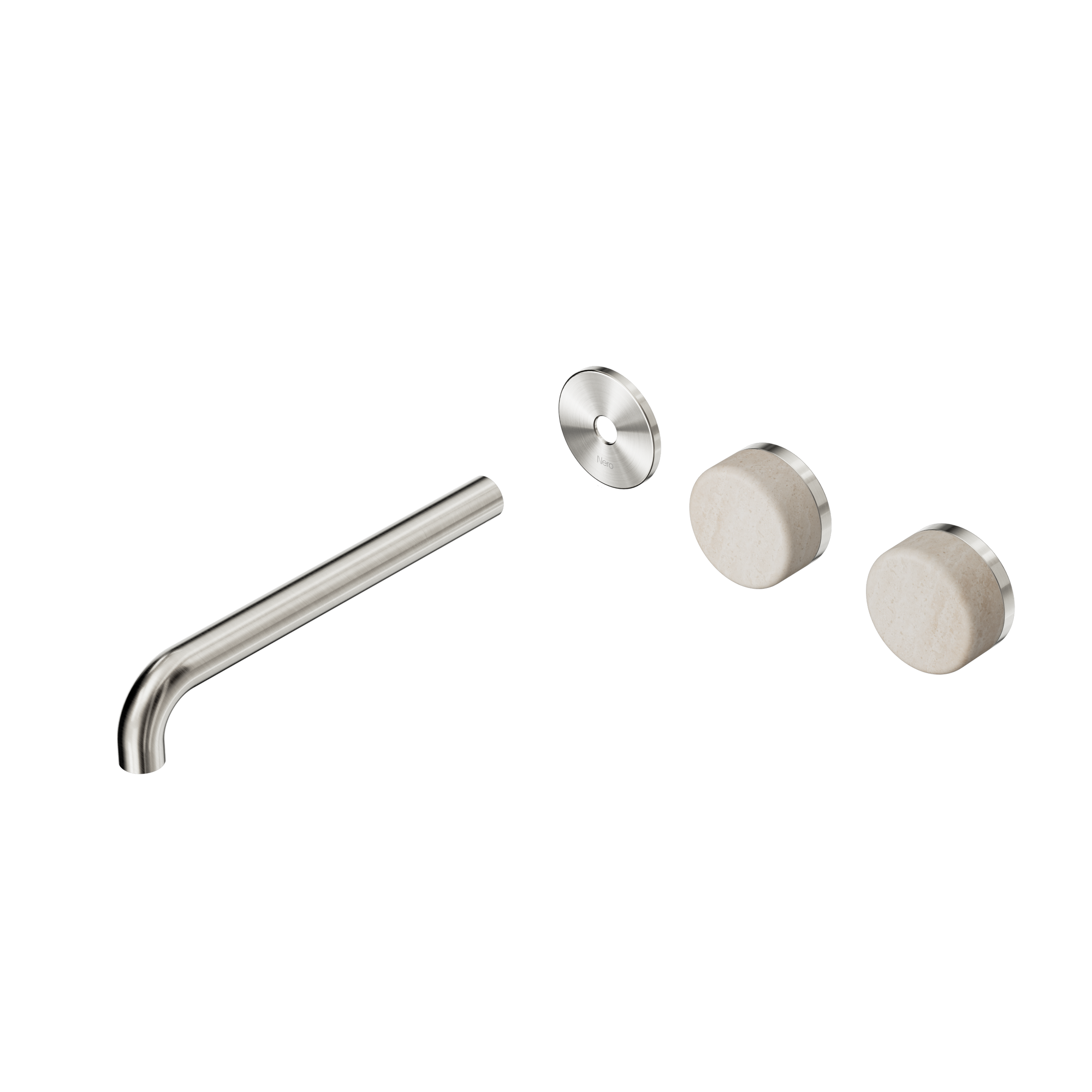 Serenity Wall Basin Set 220mm Offset Spout With Rome Travertine Handle Trim Kit Only Brushed Nickel
