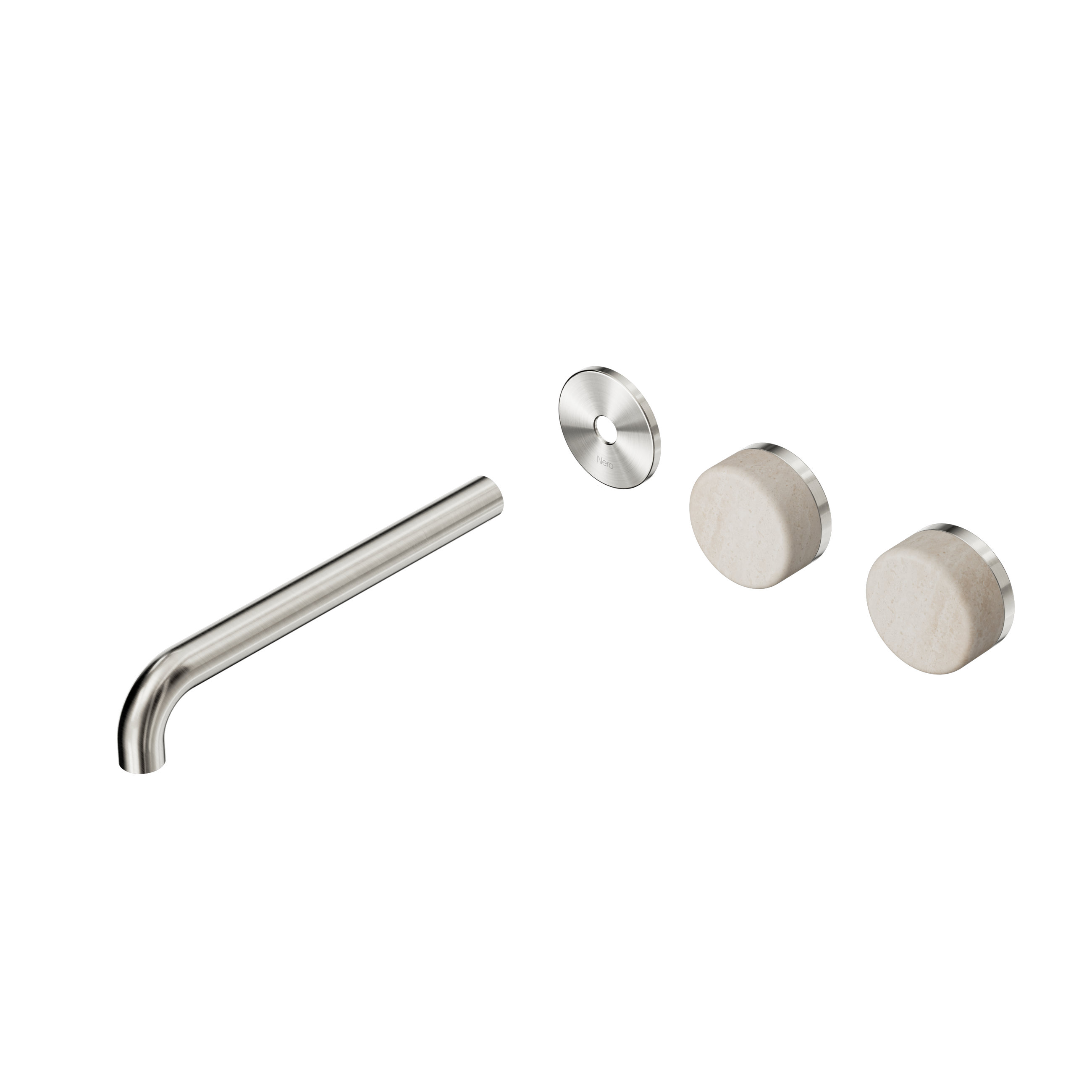 Serenity Wall Basin Set 220mm Offset Spout With Rome Travertine Handle Trim Kit Only Brushed Nickel