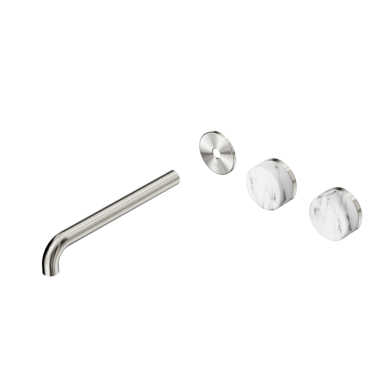Serenity Wall Basin Set 220mm Offset Spout With Arabescato Corchia Handle Trim Kit Only Brushed Nickel