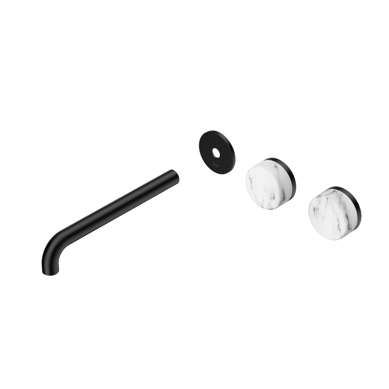 Serenity Wall Basin Set 220mm Offset Spout With Arabescato Corchia Handle Trim Kit Only Matte Black