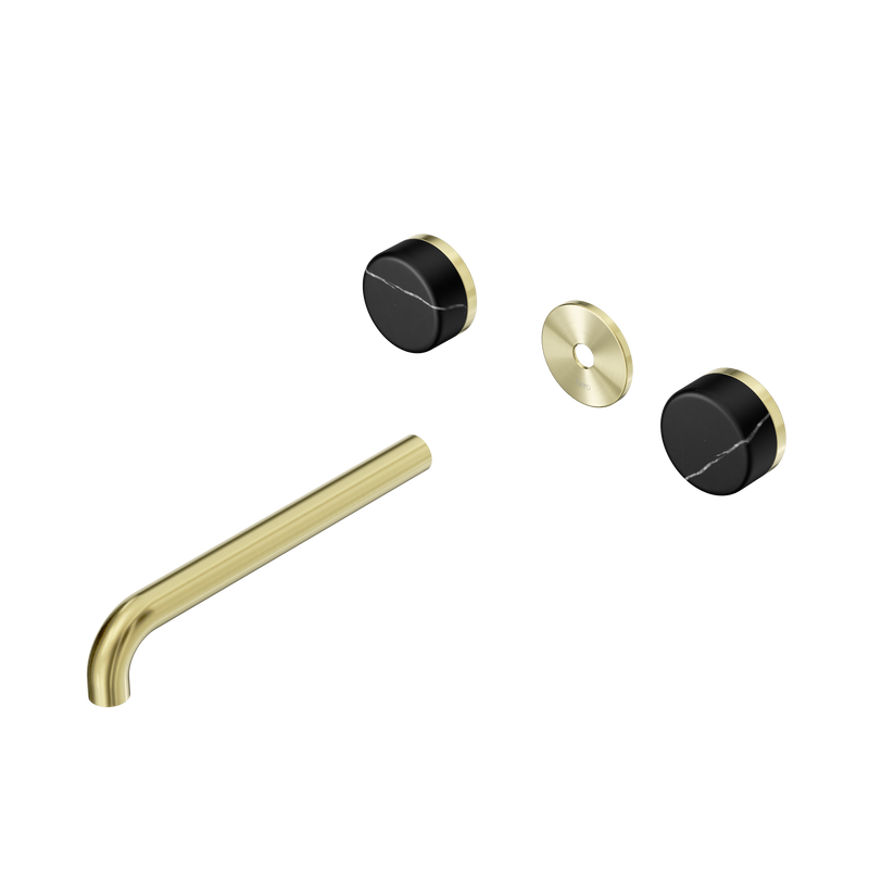 Serenity Wall Basin Set 220mm Spout With Marquina Black Handle Trim Kit Only Brushed Gold