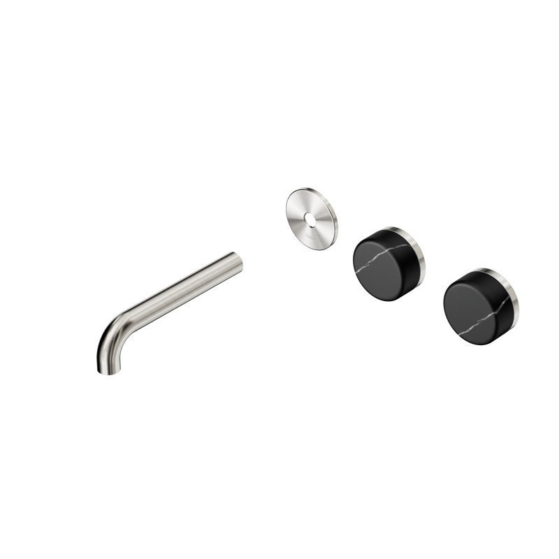 Serenity Wall Basin Set 160mm Offset Spout With Marquina Black Handle Trim Kit Only Brushed Nickel