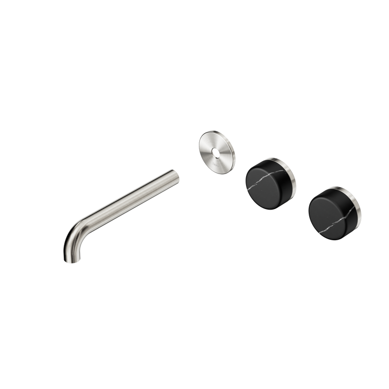 Serenity Wall Basin Set 185mm Offset Spout With Marquina Black Handle Trim Kit Only Brushed Nickel