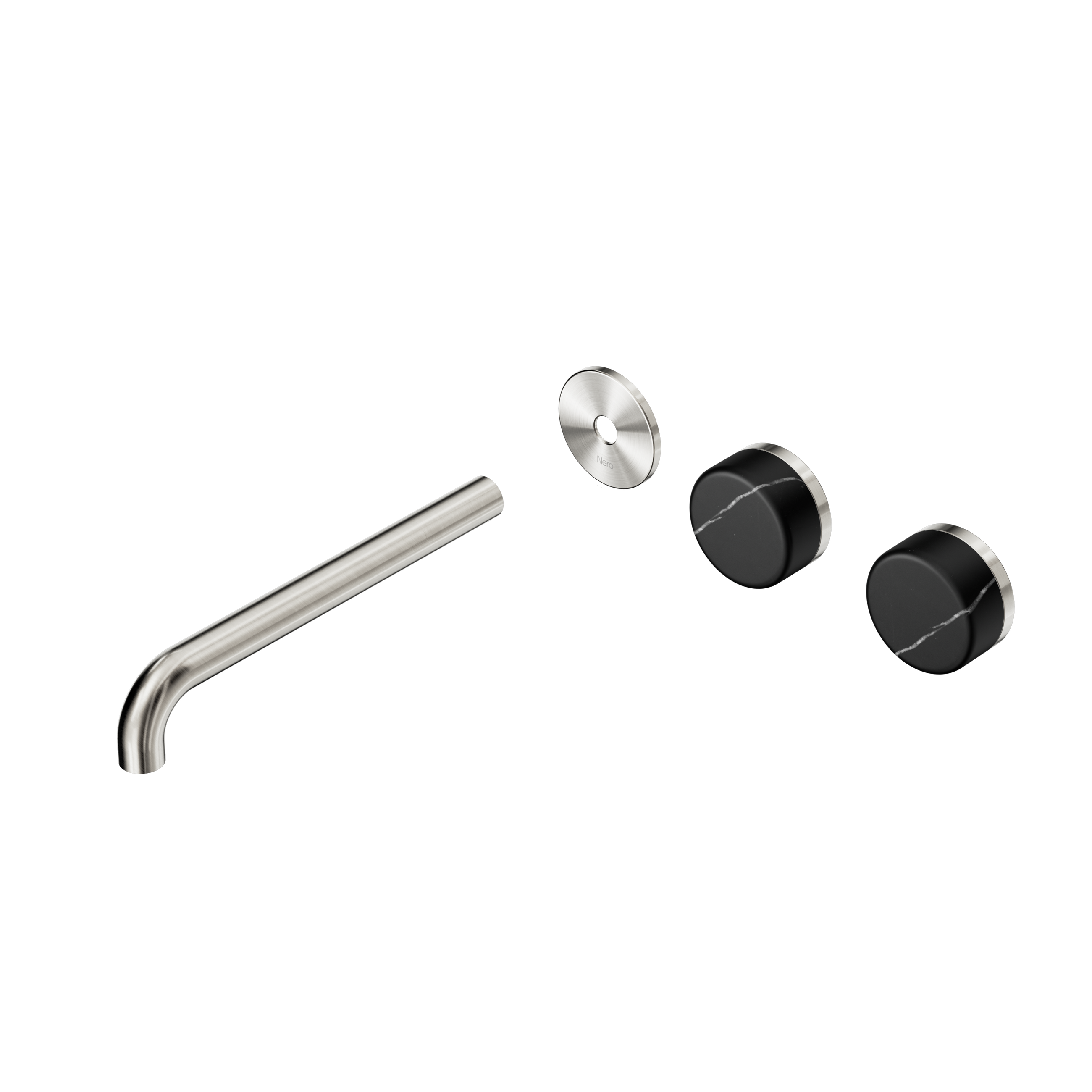 Serenity Wall Basin Set 220mm Offset Spout With Marquina Black Handle Trim Kit Only Brushed Nickel