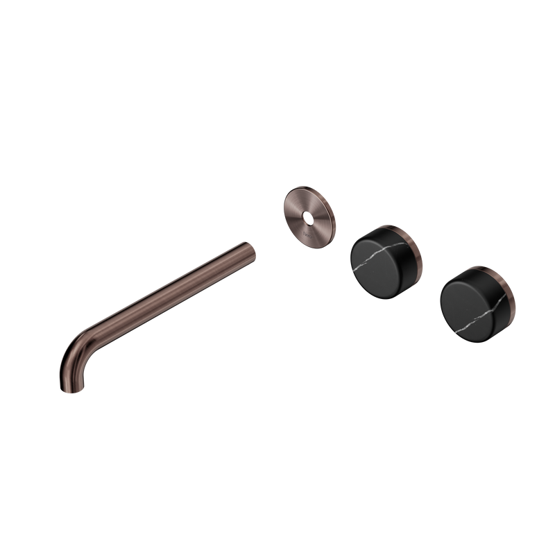 Serenity Wall Basin Set 220mm Offset Spout With Marquina Black Handle Trim Kit Only Brushed Bronze