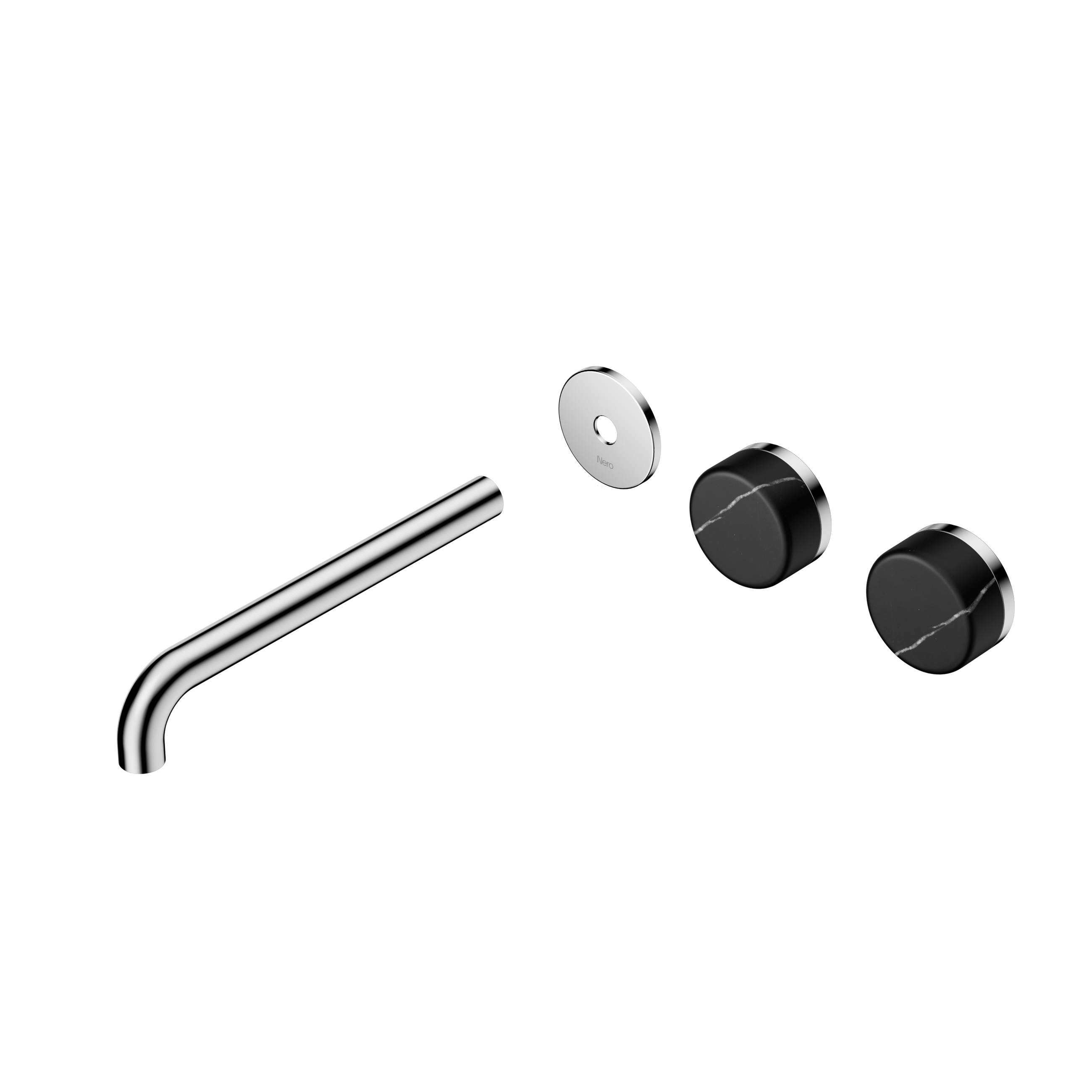 Serenity Wall Basin Set 220mm Offset Spout With Marquina Black Handle Trim Kit Only Chrome