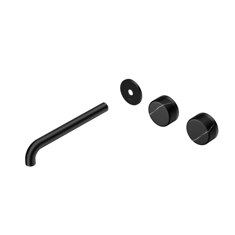 Serenity Wall Basin Set 220mm Offset Spout With Marquina Black Handle Trim Kit Only Matte Black