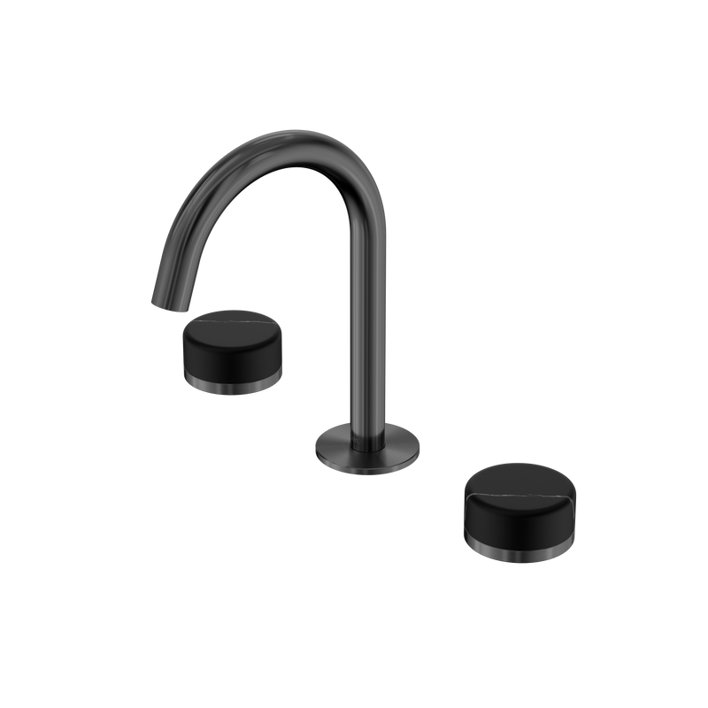 Serenity Basin Set Arc Spout With Marquina Black Handle Gun Metal