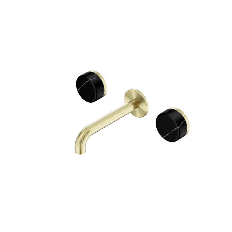 Serenity Wall Basin Set 160mm Spout With Marquina Black Handle Brushed Gold