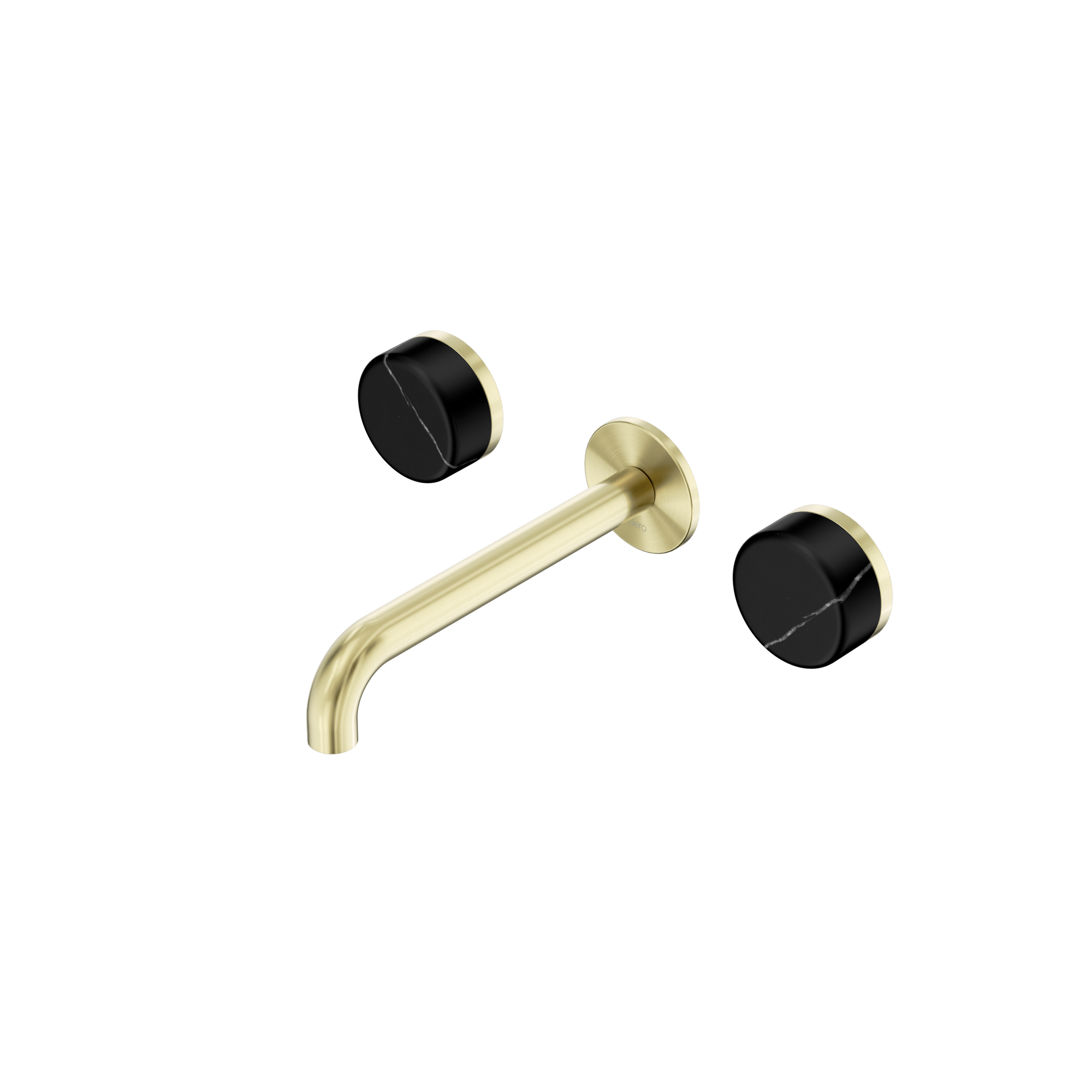 Serenity Wall Basin Set 185mm Spout With Marquina Black Handle Brushed Gold