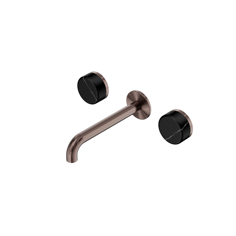 Serenity Wall Basin Set 185mm Spout With Marquina Black Handle Brushed Bronze