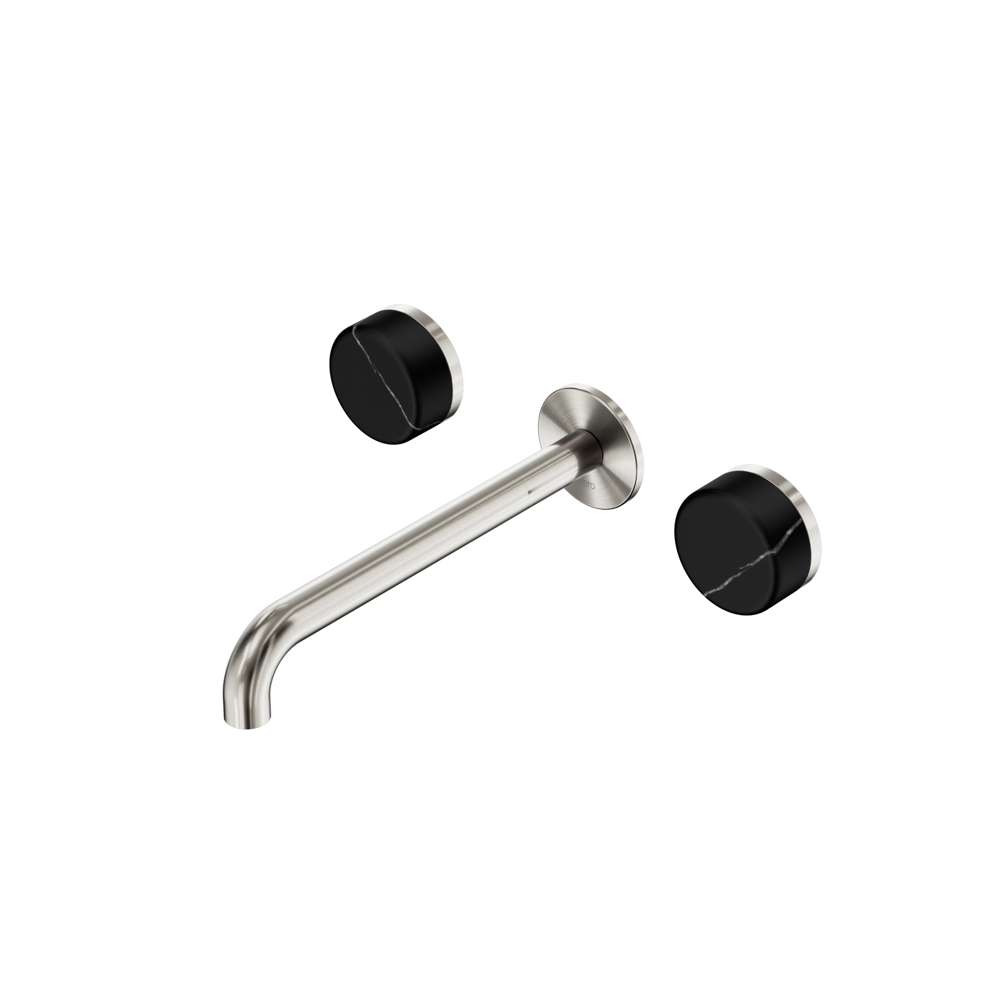 Serenity Wall Basin Set 220mm Spout With Marquina Black Handle Brushed Nickel