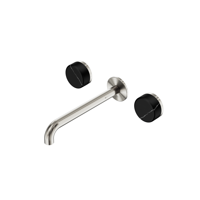 Serenity Wall Basin Set 220mm Spout With Marquina Black Handle Brushed Nickel